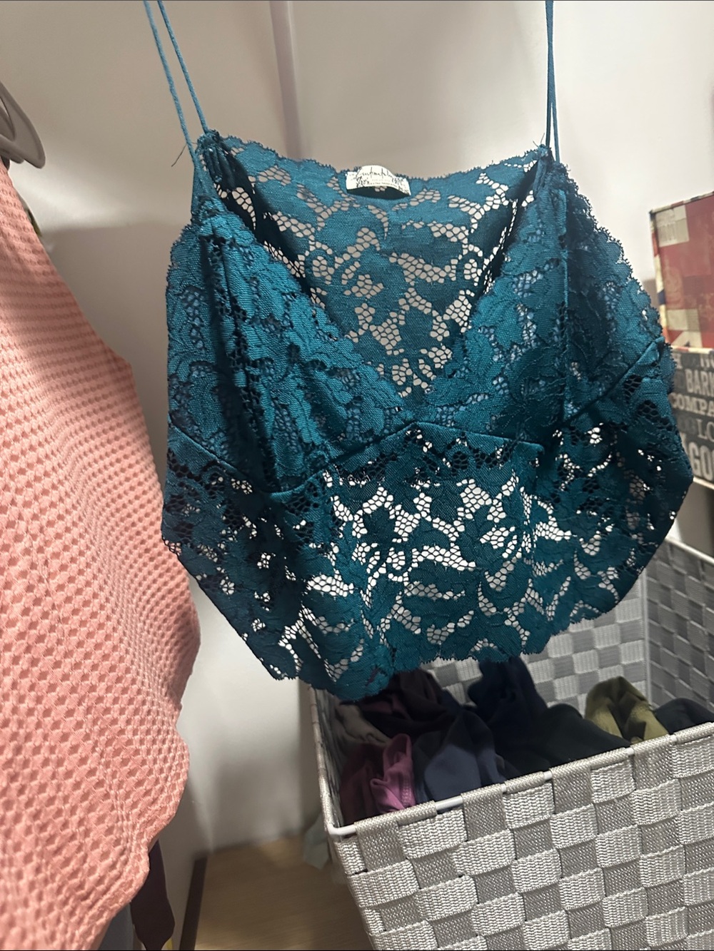 Free People L  Teal Lace Cami Crop Top